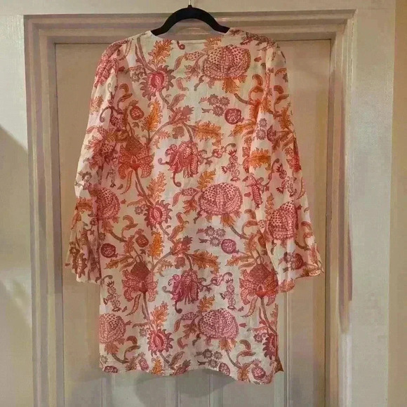 Roberta Roller Rabbit Womens Floral Cotton Tunic Blouse Pink White Size Large - Picture 2 of 8